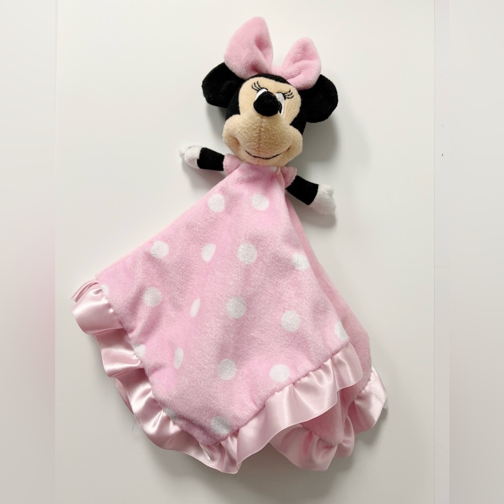 DISNEY BABY MINNIE MOUSE PINK POLKA DOT SECURITY BLANKET PLUSH CRINKLE EARS